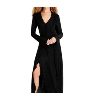 Future Collective Elegant Black Ruffle Flounce  Long Sleeve Dress